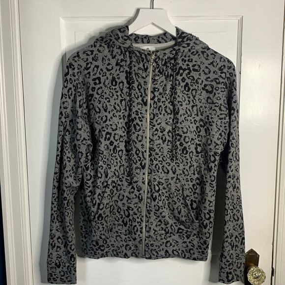Sundry Animal Print Gray Black Zip-up Drawstring Super Soft Hoodie W-163 Sz S - Picture 3 of 10